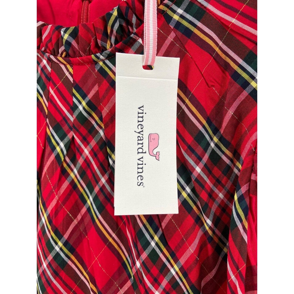 NWT Vineyard Vines Dress Girls Sz 4 Red Tartan Plaid Ruffle Cap Sleeve Midi - Picture 15 of 15